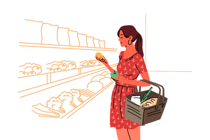 Woman doing grocery shopping  Illustration