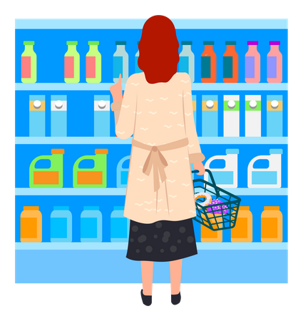 Woman doing grocery shopping at supermart  Illustration