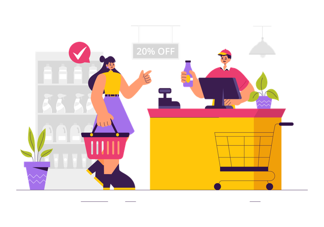 Woman  Doing Grocery Shopping  Illustration