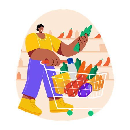 Woman doing Grocery Shopping  Illustration