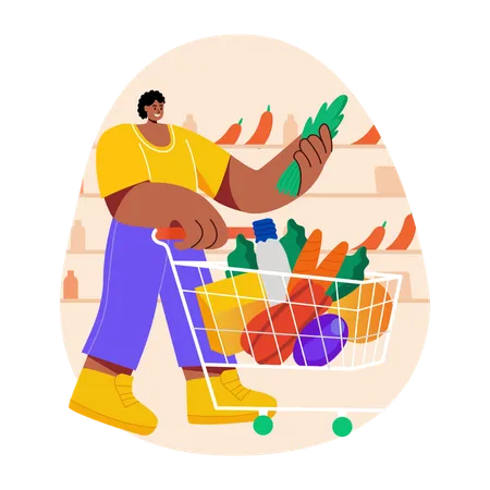 Woman doing Grocery Shopping  Illustration