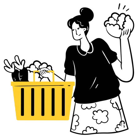 Woman doing grocery shopping  Illustration