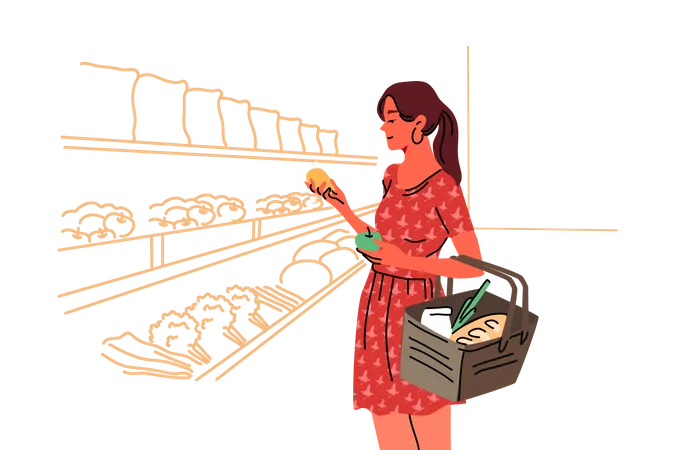 Woman doing grocery shopping  Illustration