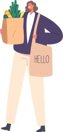 Woman doing grocery shopping  イラスト