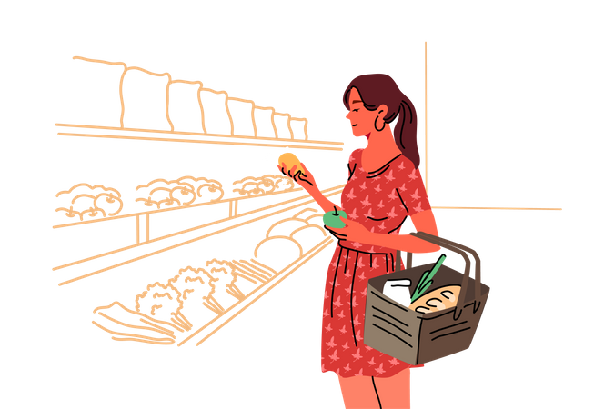 Woman doing grocery shopping  Illustration