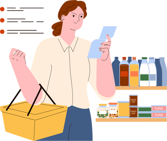 Woman doing grocery shopping list  Illustration