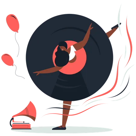 Woman doing Gymnastics on music Illustration