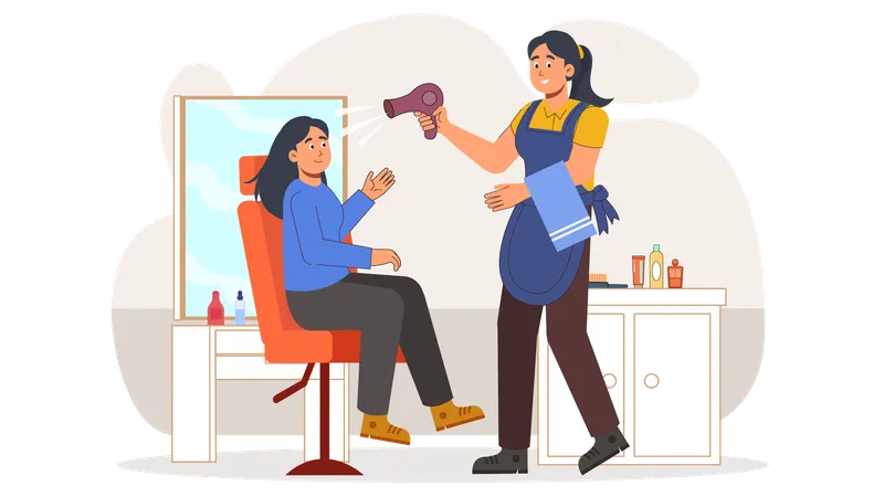 Woman doing hair drying after hair wash  Illustration