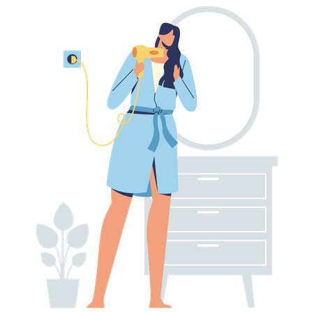 Woman doing Hair Drying  Illustration