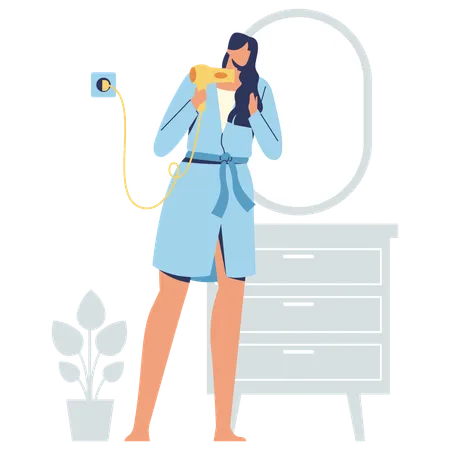 Woman doing Hair Drying  Illustration