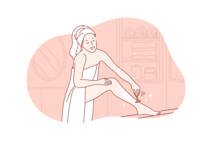Woman doing hair removal procedure on leg  イラスト
