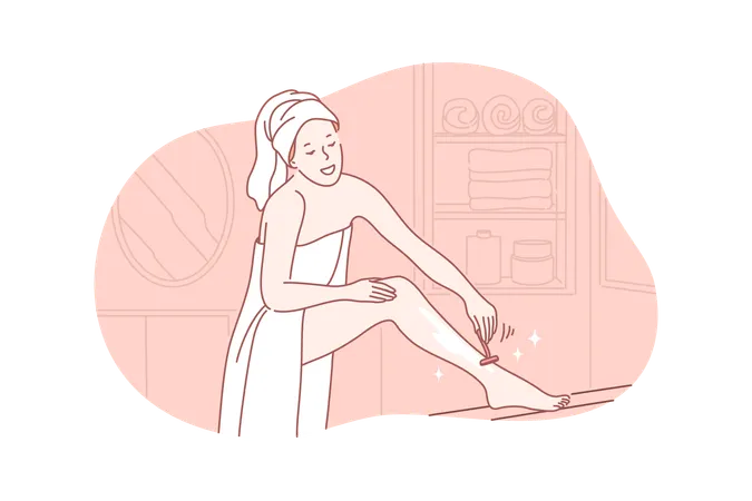 Woman doing hair removal procedure on leg  Illustration