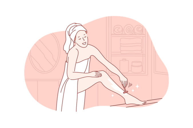 Woman doing hair removal procedure on leg  Illustration