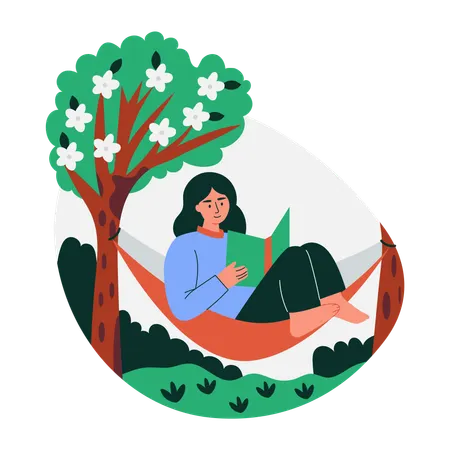 Woman doing hammock reading  Illustration