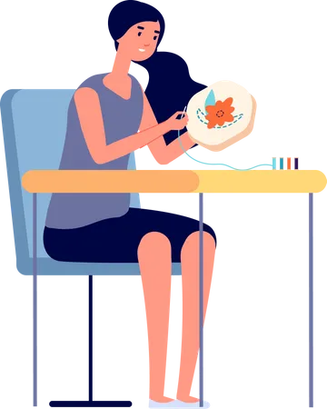 Woman doing Handicraft work  Illustration