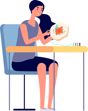 Woman doing Handicraft work  일러스트레이션