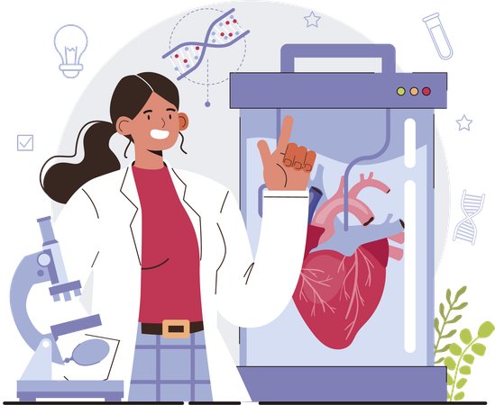 Woman doing heart research  Illustration