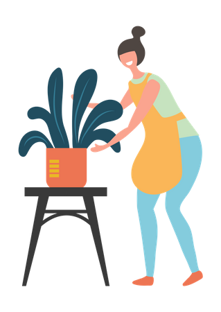 Woman doing home gardening  イラスト
