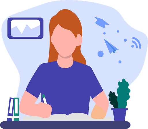 Woman doing homework Illustration