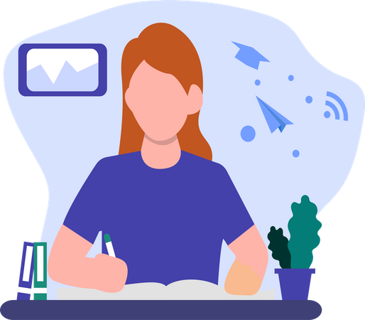 Woman doing homework  Illustration