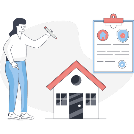 Woman doing house insurance  Illustration