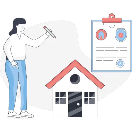 Woman doing house insurance  Illustration