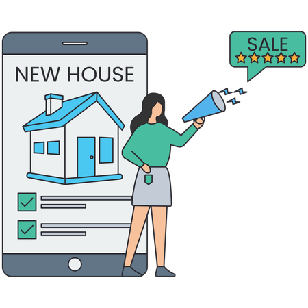 Woman doing house sale prompotion  Illustration