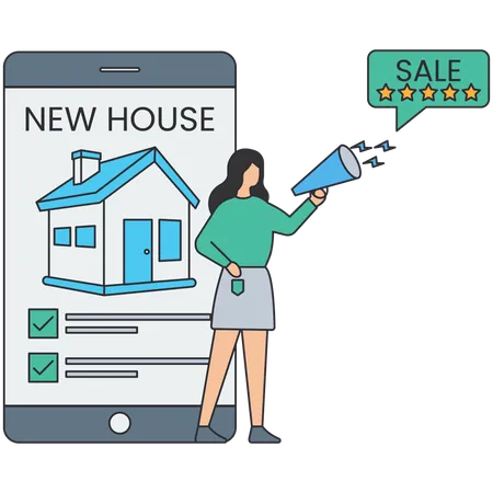 Woman doing house sale prompotion  Illustration