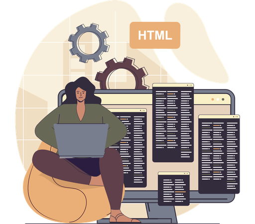 Woman doing html coding  Illustration