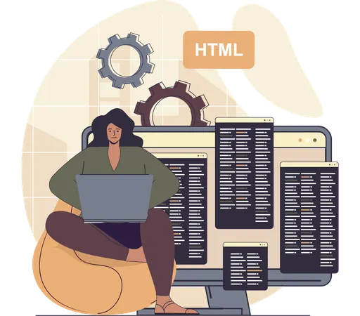 Woman doing html coding  Illustration