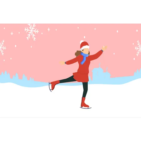 The Girl Is Ice Skating Illustration
