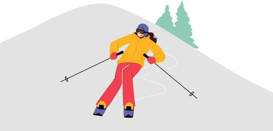 Woman doing ice skiing  Illustration