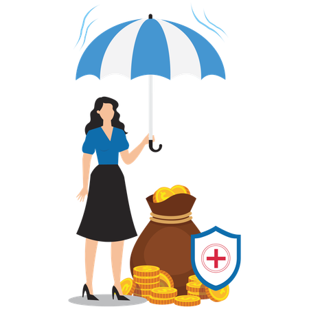 Woman Doing Insurance saving protection in economic crisis  Illustration