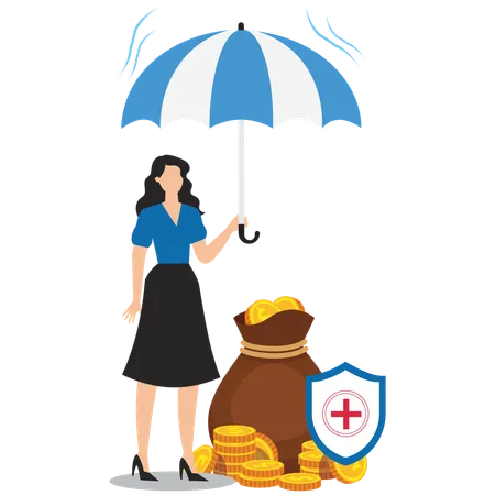 Woman Doing Insurance saving protection in economic crisis  Illustration