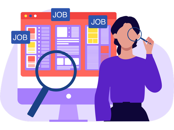 Woman Doing Job Search  Illustration