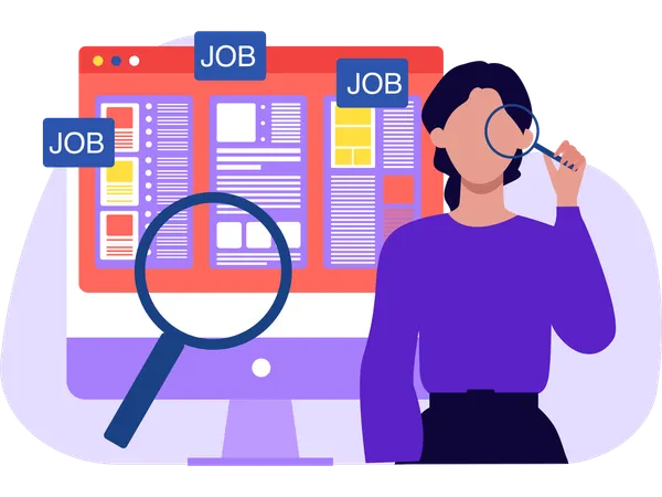 Woman Doing Job Search  Illustration
