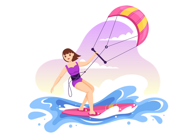 Woman Doing Kitesurfing  Illustration