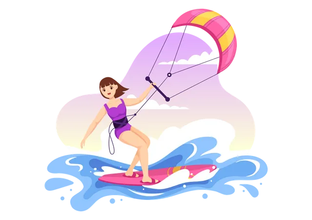 Woman Doing Kitesurfing  Illustration