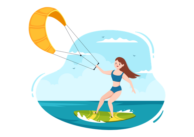 Woman doing Kitesurfing  Illustration