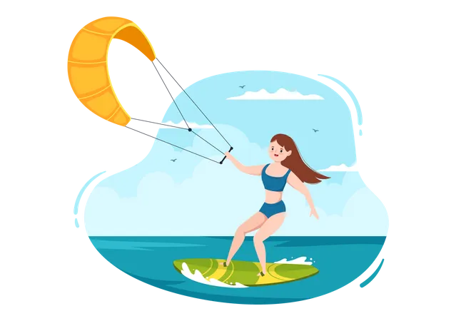 Woman doing Kitesurfing  Illustration