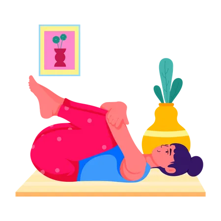Knee To Chest Yoga Pose Flat Illustration Illustration