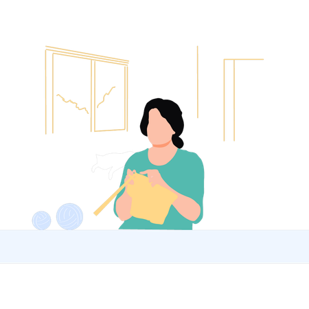 Woman doing knitting  Illustration