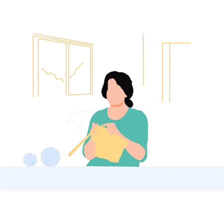 The Woman Is Knitting Illustration