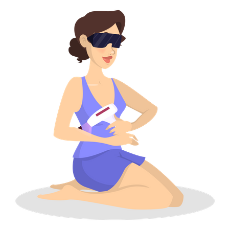 Woman doing laser hair removal procedure Illustration
