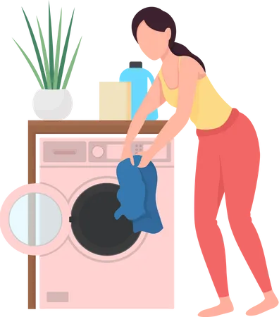 Woman doing laundry Illustration