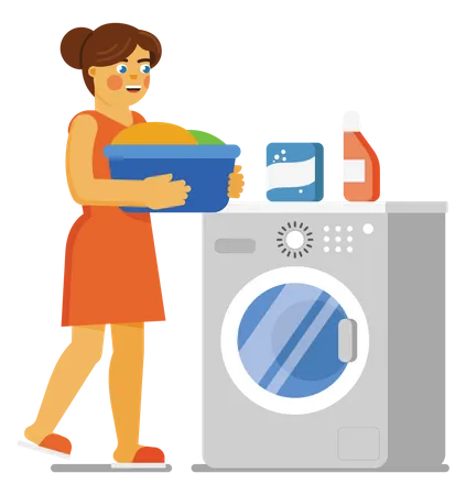 Woman doing laundry Illustration