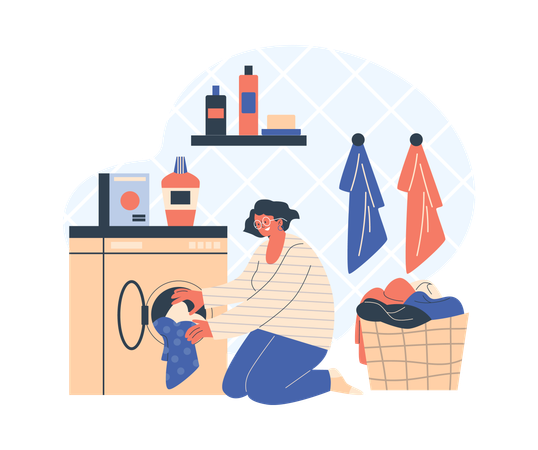 Woman doing laundry at home  Illustration