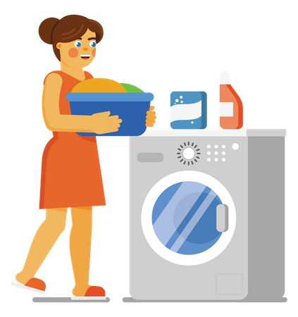 Woman doing laundry  일러스트레이션