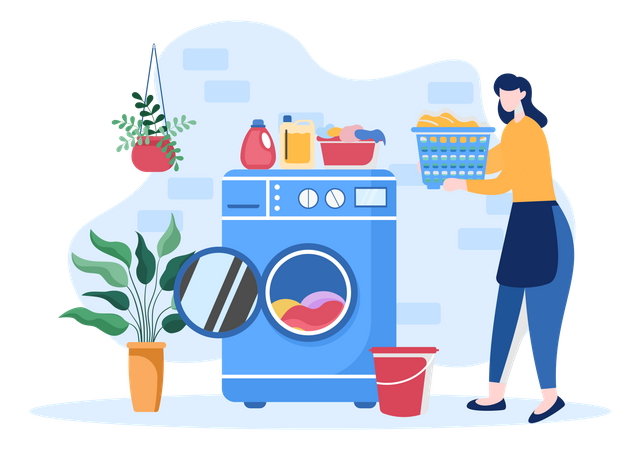Woman doing laundry wash Illustration