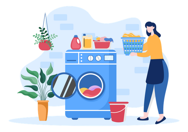 Woman doing laundry wash  Illustration